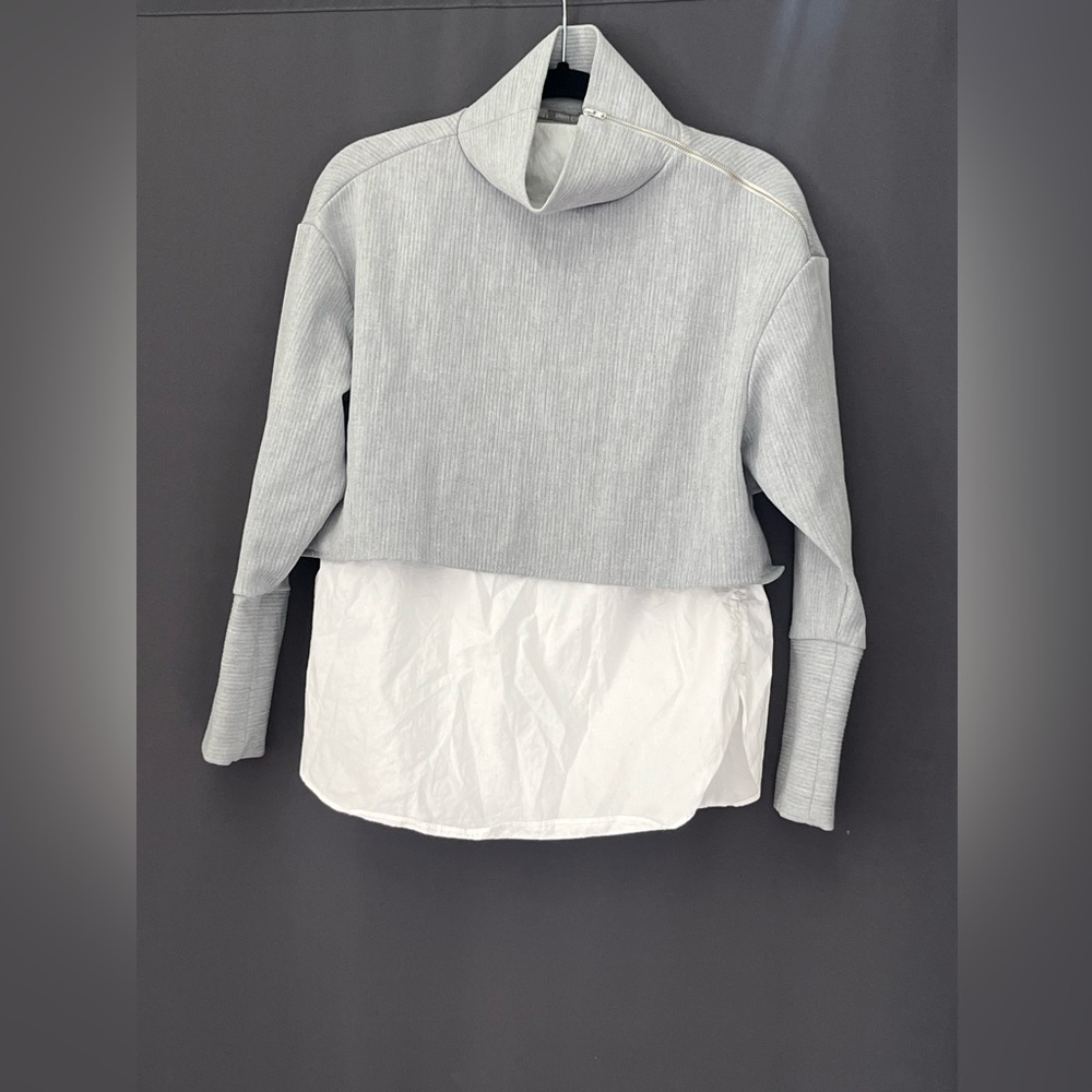 Zara Trafaluc  collection Gray and White Mock neck Top